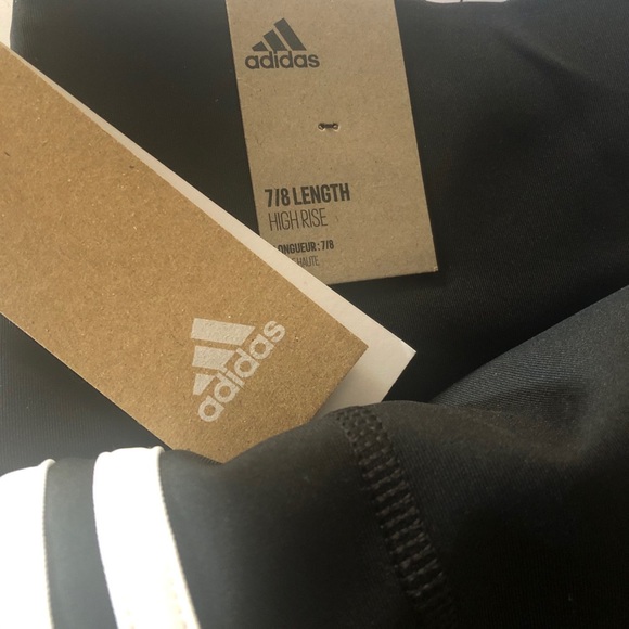 Adidas High Rise Leggings 3-stripe 7/8 Training Tights Workout Leggings NEW - Picture 8 of 12